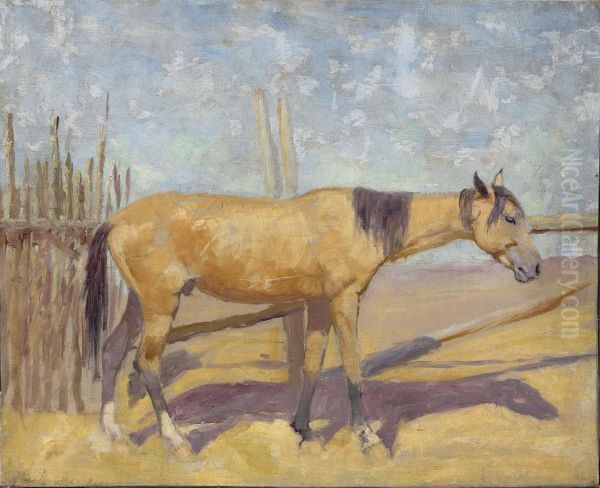 A Horse by a Fence Oil Painting by Frank Reed Whiteside