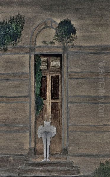 A Invisible dancer, moon light 1978. A soft inner light passes through the top of the door Oil Painting by Sergio Valle Duarte