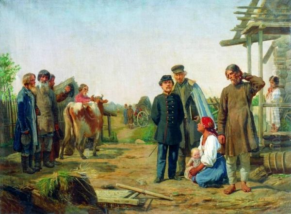 Collecting Arrears Oil Painting by Alexei Korzukhin