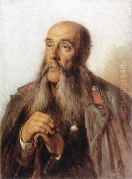Portrait of the retired soldier Oil Painting by Alexei Korzukhin