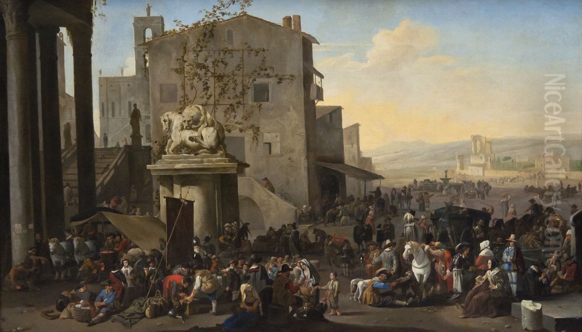 DeCampo Vaccino(= Forum Romanum) te Rome Oil Painting by Johannes Lingelbach