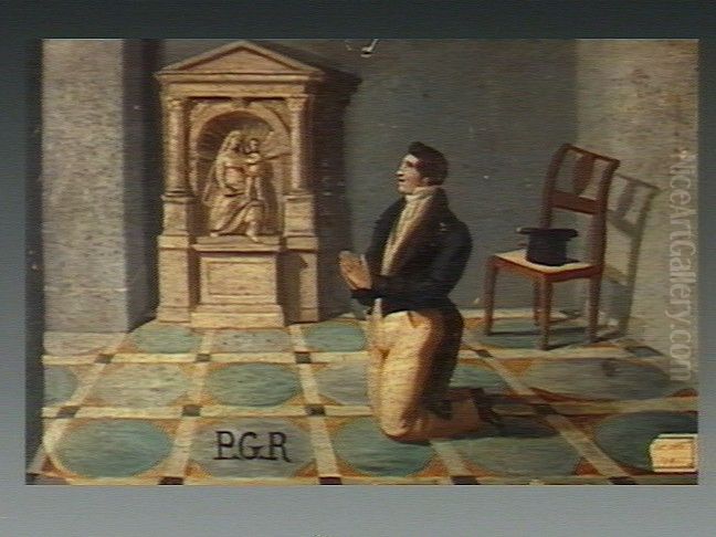 A man praying to Sansovino's statue of the Madonna del Parto Oil Painting by unknown