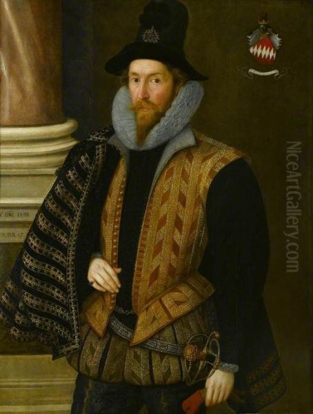 A Member of the Brereton Family Oil Painting by Marcus Gheeraerts the Younger