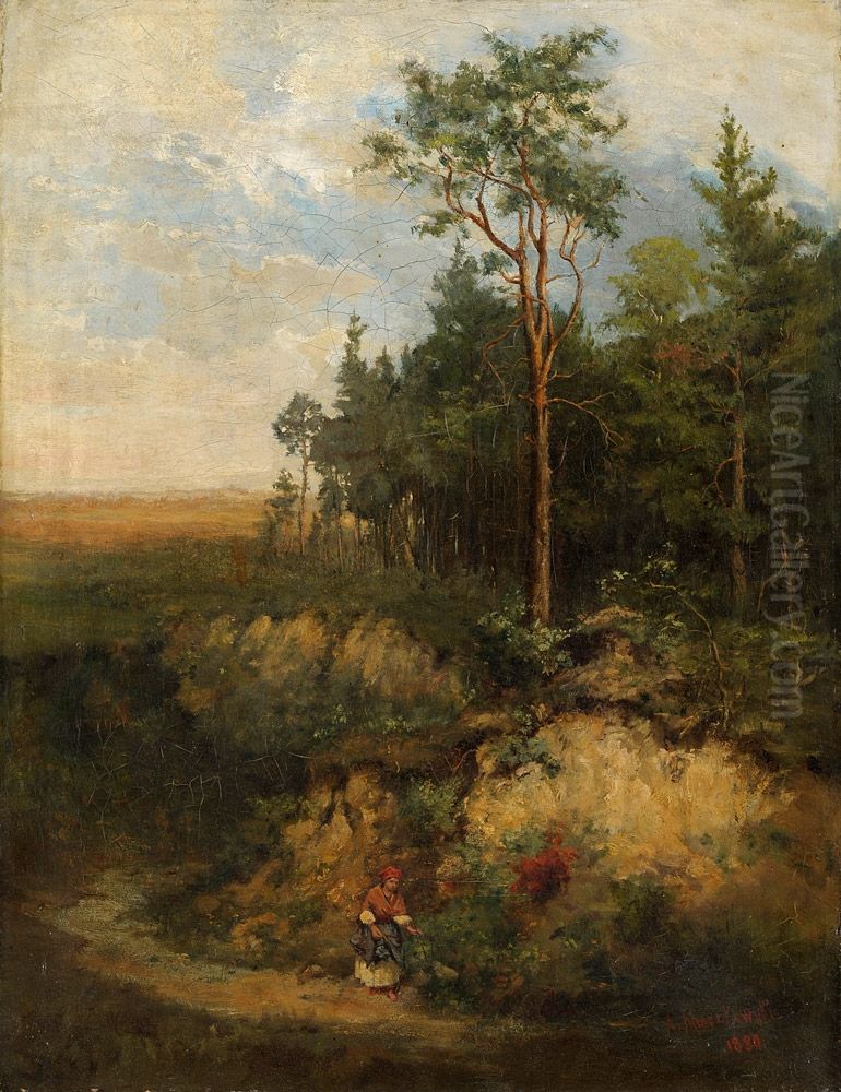 Bewaldete Landschaft mit Wanderin. Oil Painting by Aleksander Mroczkowski