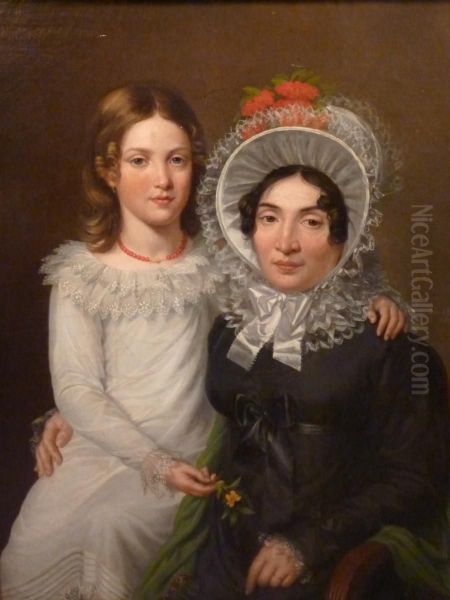 Portrait of a mother and her daughter Oil Painting by Julie Philipault