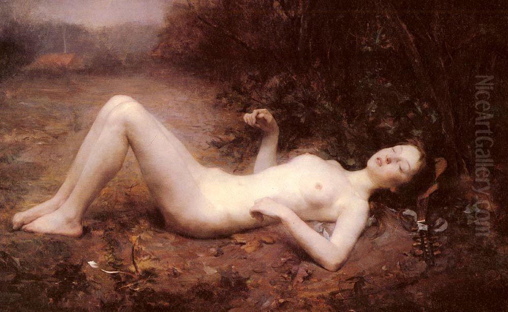 A Nude with Mandoline Oil Painting by Georges Callot