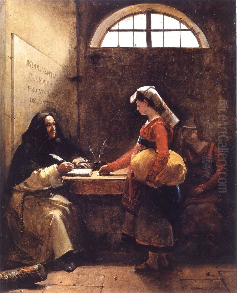 A Peasant Girl buying an Indulgence Oil Painting by Francois Marius Granet