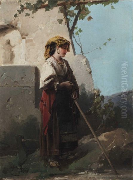 Figura di popolana Oil Painting by Domenico Induno