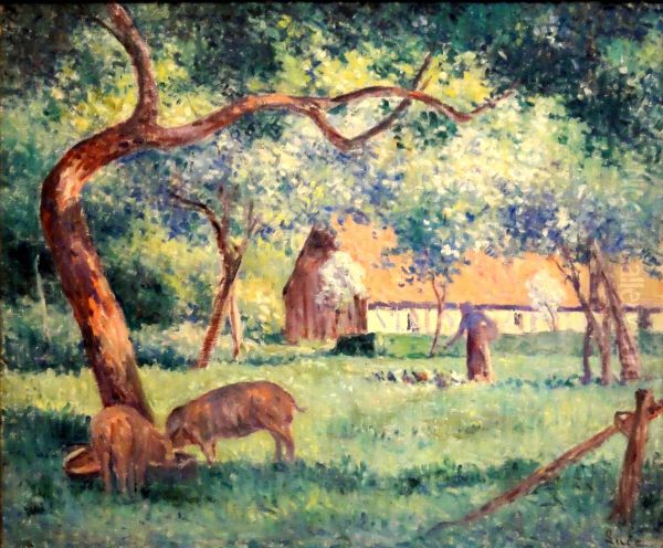 Saint-Laurent-en-Caux, cour normande Oil Painting by Maximilien Luce