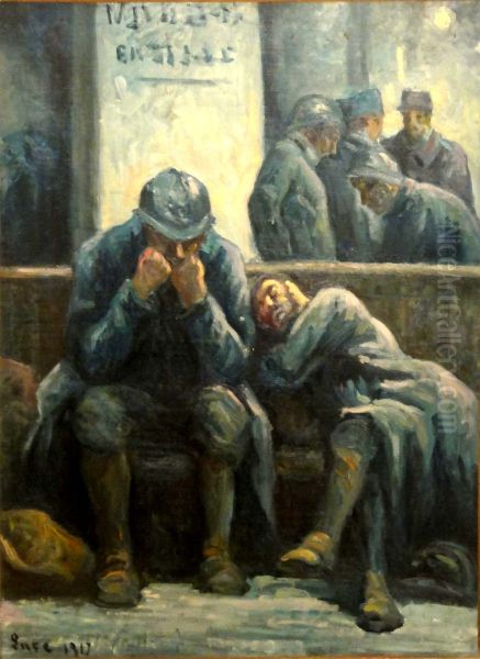 Poilus a la gare de l'Est Oil Painting by Maximilien Luce