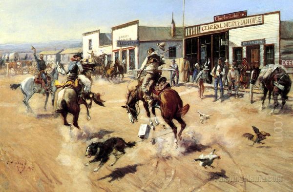 A Quiet Day In Utica Oil Painting by Charles Marion Russell