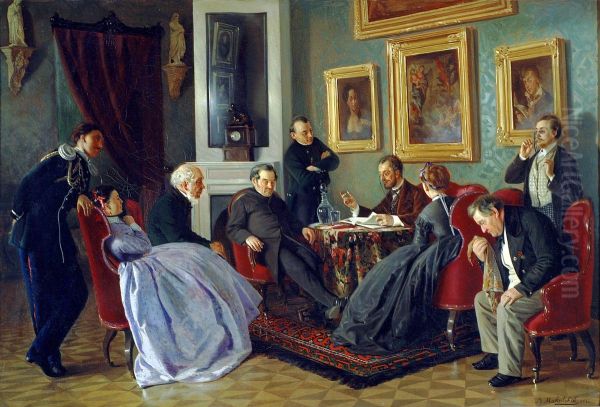 A reading group Oil Painting by Vladimir Makovsky