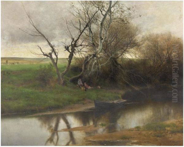 A Quiet River Oil Painting by Emilio Sanchez-Perrier