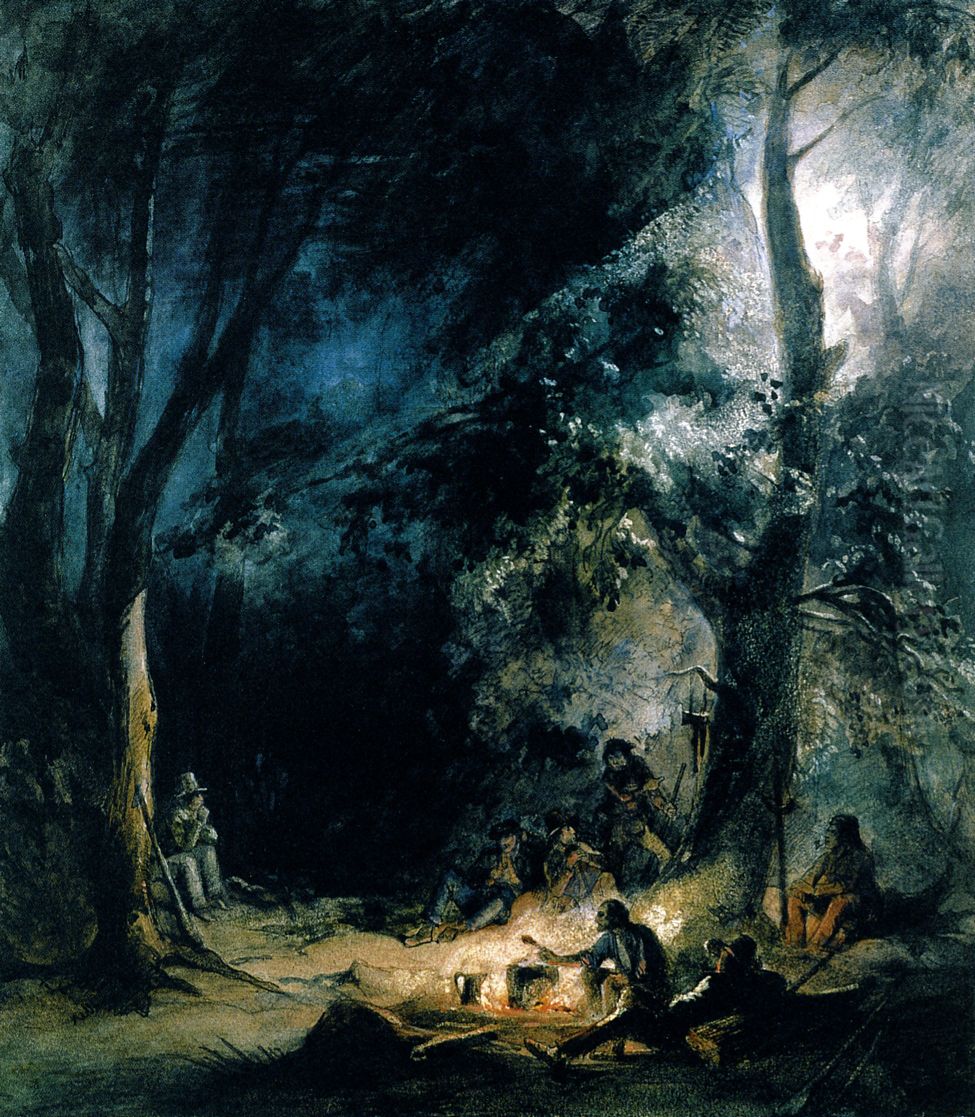 A Stop; Evening Bivouac Oil Painting by Karl Bodmer