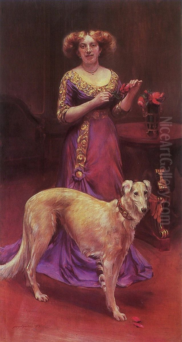 Portrait of Wanda Rola-Klosowska nee Berska Oil Painting by Aleksander Augustynowicz