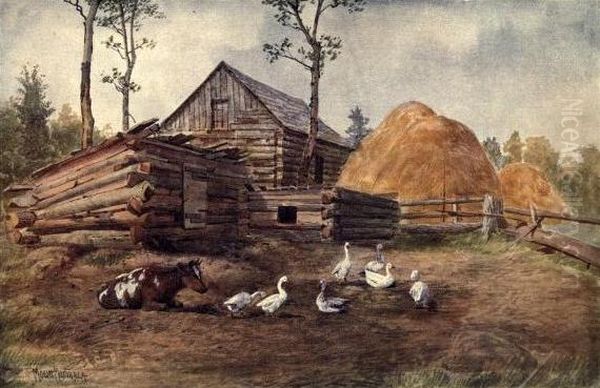 A settlers farm yard Oil Painting by Thomas Mower Martin