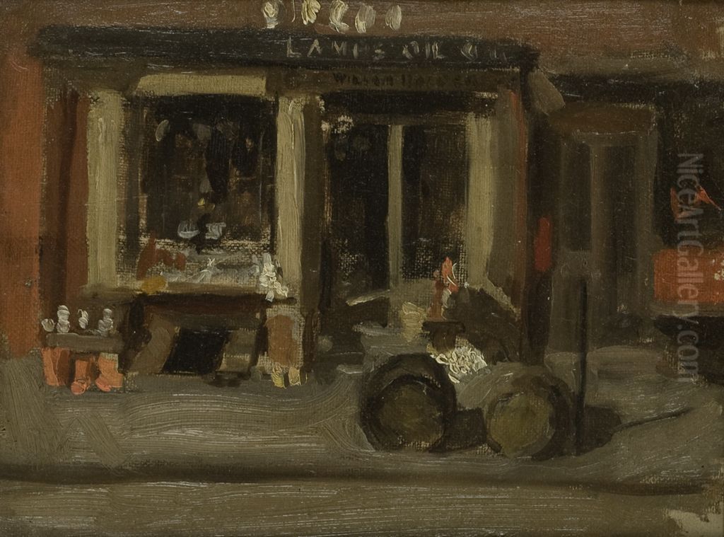 A Street Scene Oil Painting by Thomas Cowperthwait Eakins