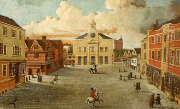 A View of Devizes Market Square, Wiltshire Oil Painting by unknown