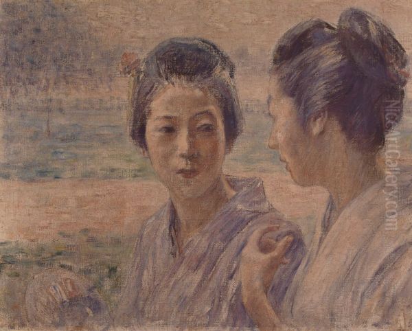 A Stroll Oil Painting by Fujishima Takeji