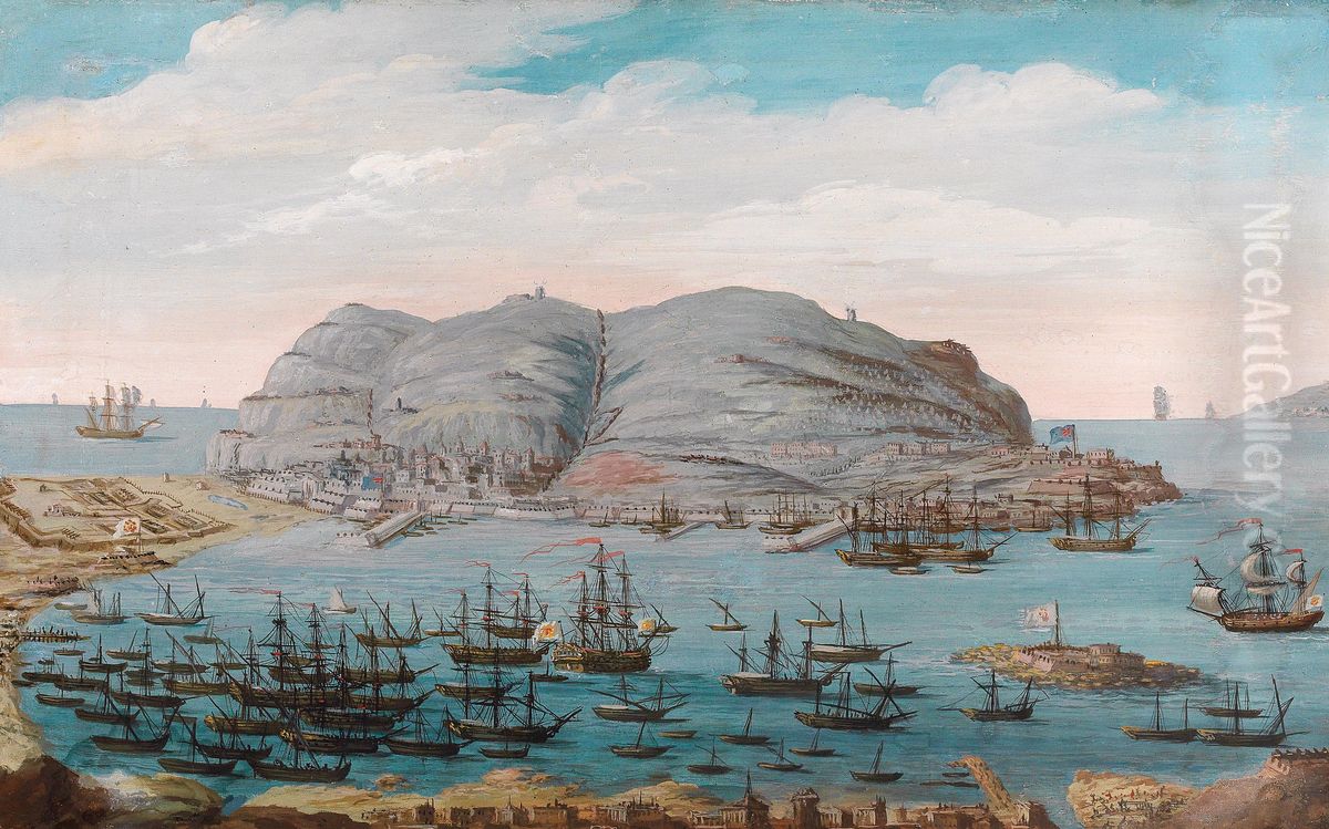 A view of Gibraltar harbour Oil Painting by unknown A view of Gibraltar harbour Oil Painting by unknown