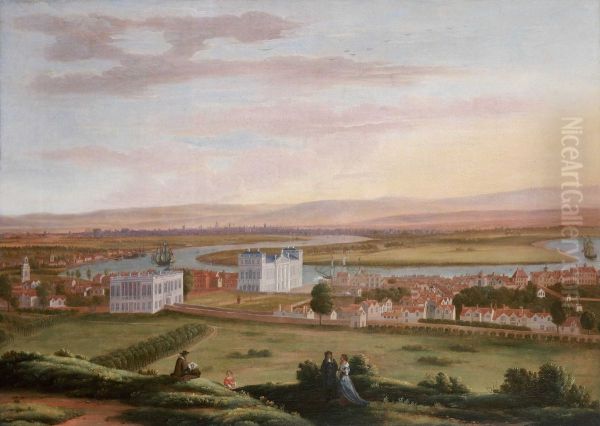 A View of Greenwich and the Queen's House from the South-East Oil Painting by Hendrick Danckerts