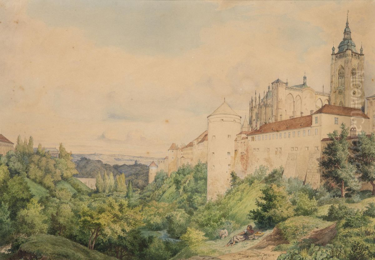 A View of Prague Castle from the Powder Bridge Oil Painting by unknown