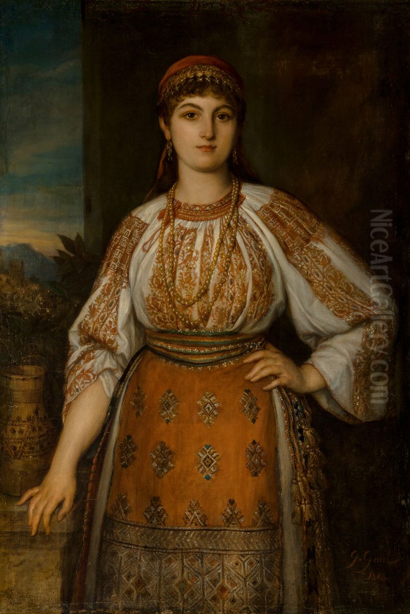 A woman in folk dress Oil Painting by Gustav Gaul