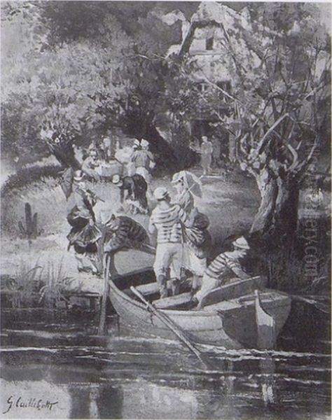 Dejeuner de canotiers au bord de l'Yerres Oil Painting by Gustave Caillebotte