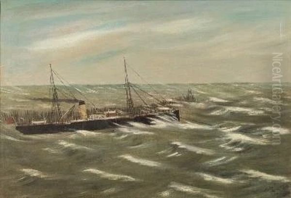 Steamer in a Swell Oil Painting by Harry J. Jansen