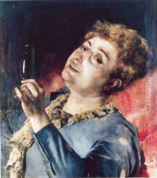 Portrait of Francisca Garcia de Mora Belenguer (artist's wife) Oil Painting by Antonio Cortina Farinos