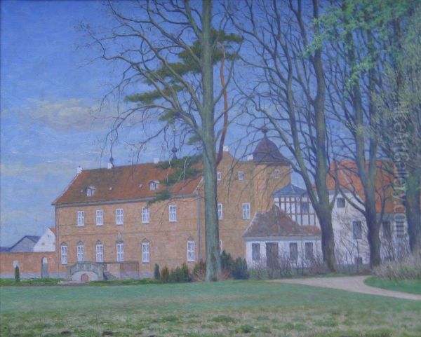 The manor house Hollufgard near Odense, Denmark. Oil Painting by Anders Christian Terslose