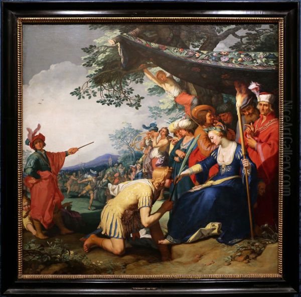 teagene riceve la palma dell'onore da cariclea Oil Painting by Abraham Bloemaert