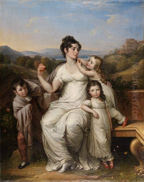 Maria Theresia Josepha Countess of Fries with her oldest children Oil Painting by Josef Abel