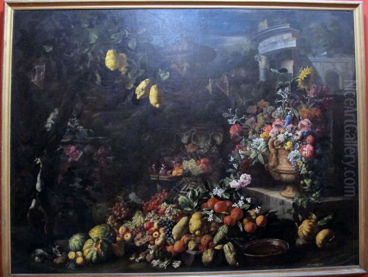 Still-life with fruit and flowers Oil Painting by Abraham Brueghel