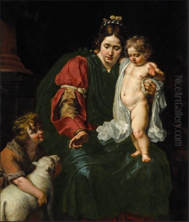 The Virgin and Child with the infant St John the Baptist Oil Painting by Abraham Janssens I