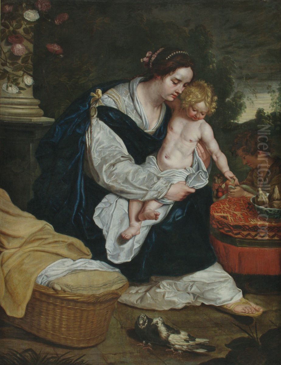 La Virgen y el Nino con San Juan Bautista Oil Painting by Abraham Janssens I