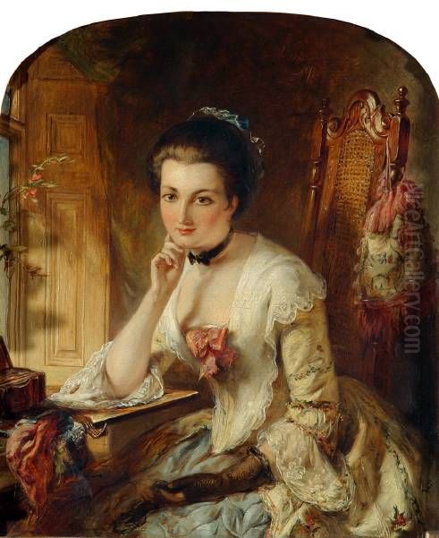 Portrait - Lady with letter Oil Painting by Abraham Solomon