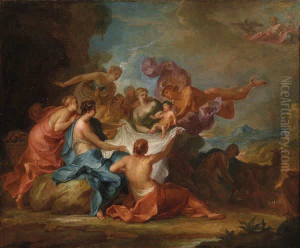 Mercury Entrusting the Infant Bacchus to the Nymphs Oil Painting by Abraham van Diepenbeeck
