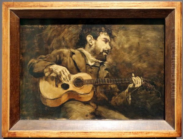 Guitar player - Portrait of the Spanish painter Dario de Regoyos Oil Painting by Theo van Rysselberghe