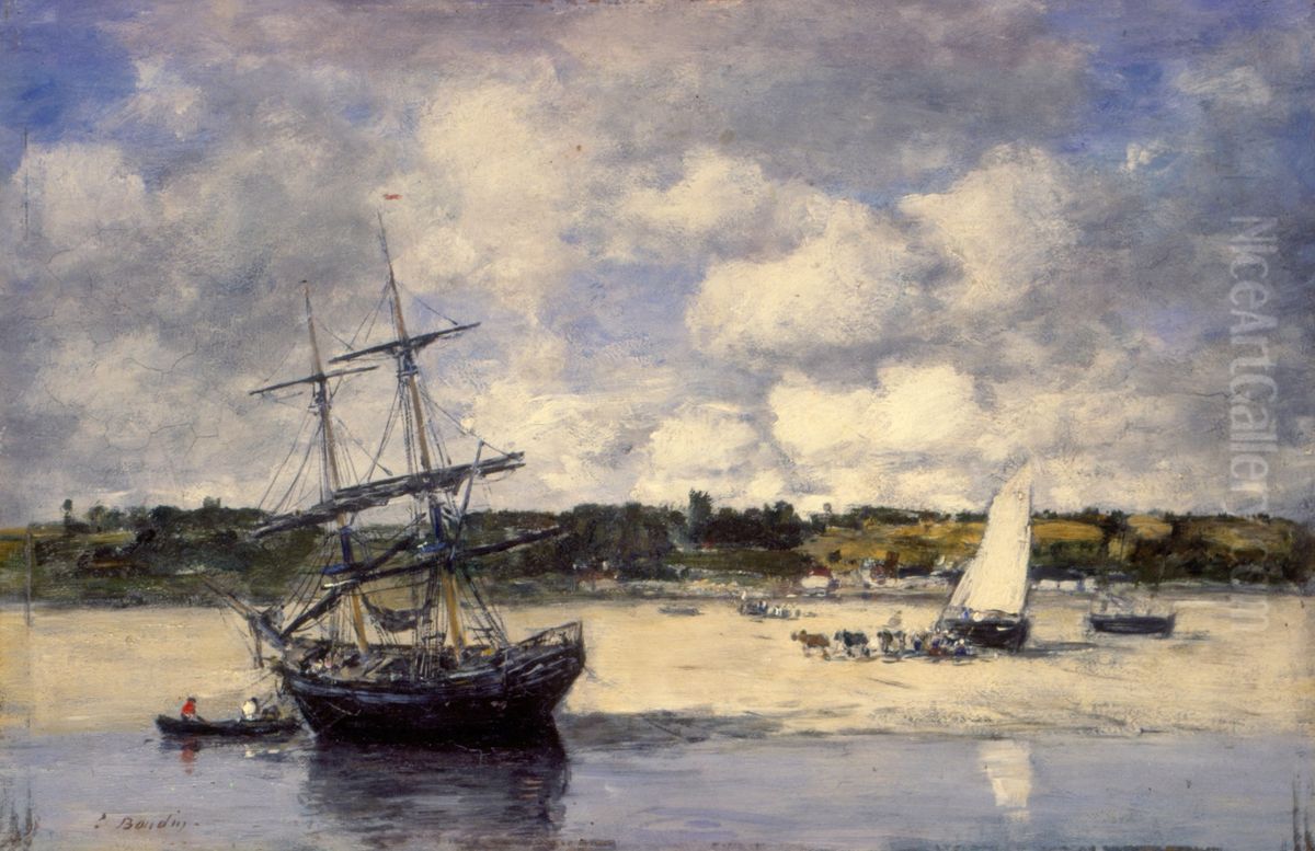 Portrieux - The coast at low tide Oil Painting by Eugene Louis Boudin