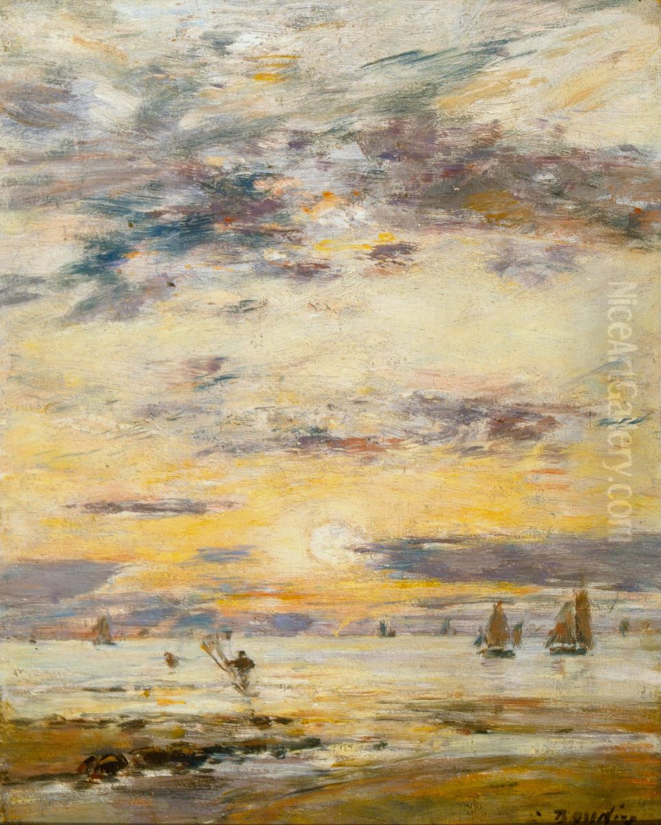 Seascape - Sunset Oil Painting by Eugene Louis Boudin