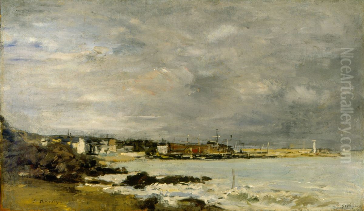 Scene of a beach and reefs Oil Painting by Eugene Louis Boudin