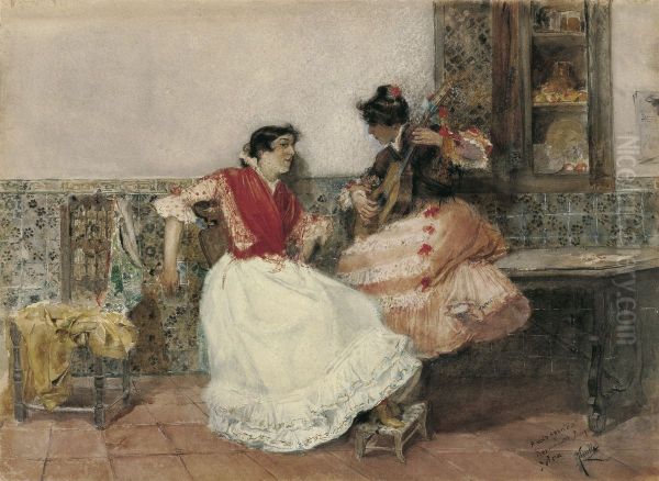 Tocando la guitarra Oil Painting by Joaquin Sorolla