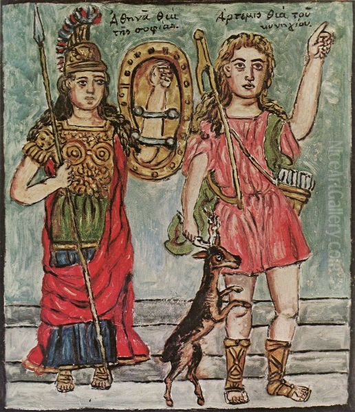 Athena and Artemis Oil Painting by Theophilos Hatzimihail