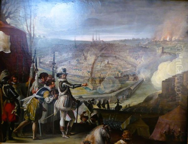 Siege of a city (Rouen?) by Henri IV Oil Painting by Gillis van Coninxloo