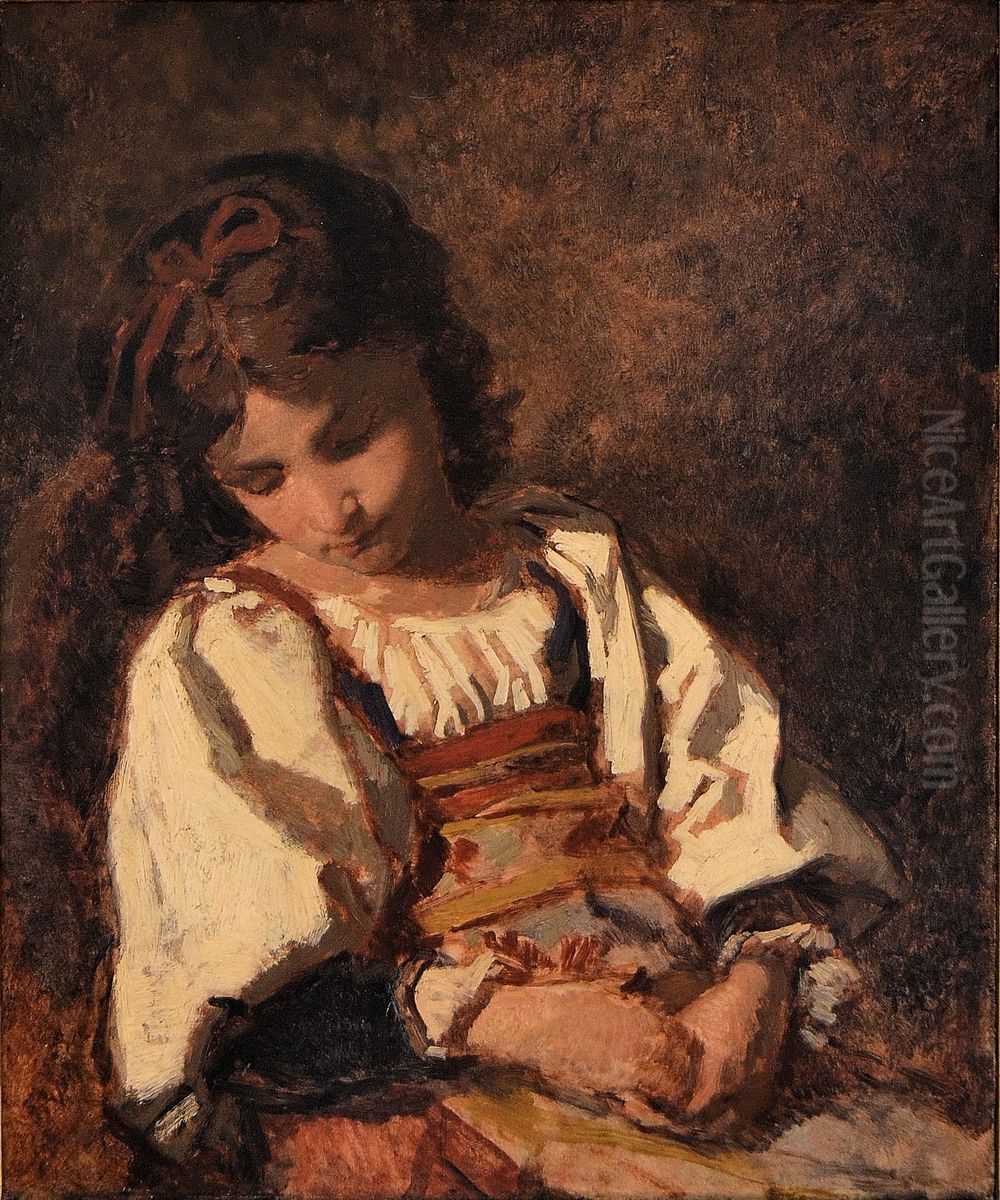 Schlafendes Madchen Oil Painting by Thomas Couture
