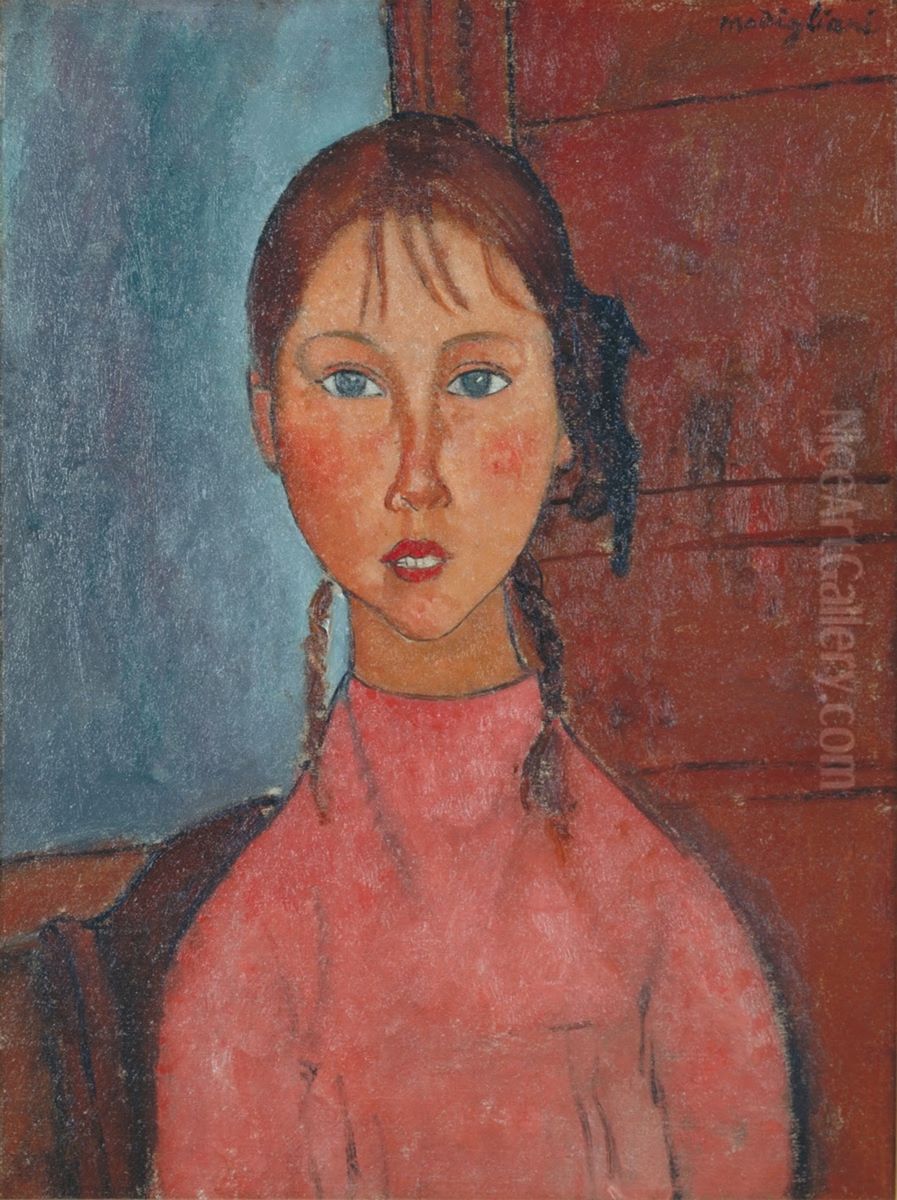 Girl with Pigtails Oil Painting by Amedeo Modigliani
