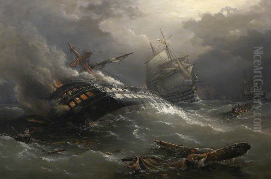 Rescue of the crew ofAchilleduring the Battle of Trafalgar Oil Painting by Richard Bridges Beechey