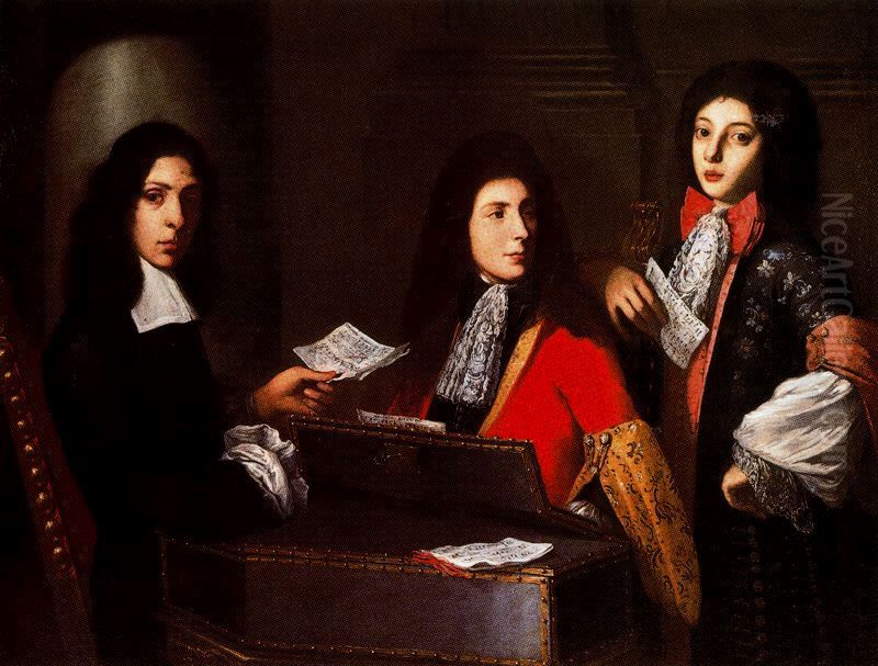 Retrato de tres musicos de la corte de los Medicis Oil Painting by Anton Domenico Gabbiani