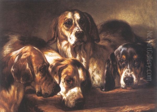 French hounds Oil Painting by Benno Adam